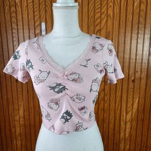 Women's Juniors Hello Kitty Pink Stretch Crop Top Size Small